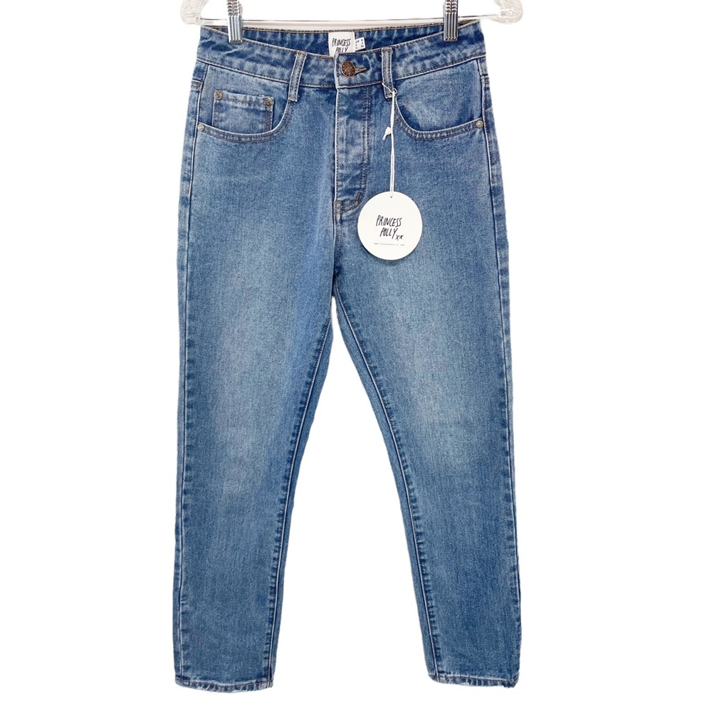 Princess Polly high waisted straight leg distressed hem jeans - Picture 2 of 10